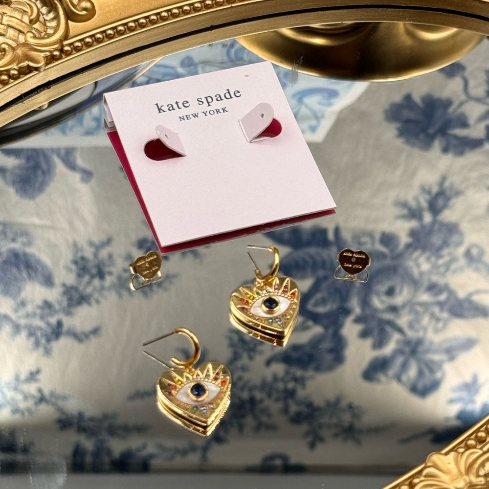 🆕 KATE SPADE 🧿 NWT Evil Eye Huggie Drop Earrings - Picture 4 of 16